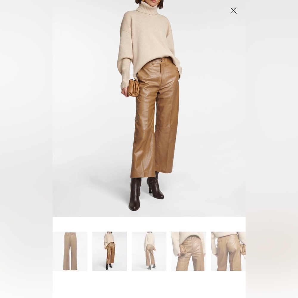 Polo Ralph Lauren High-Rise Wide-Leg Leather Pants in Beige